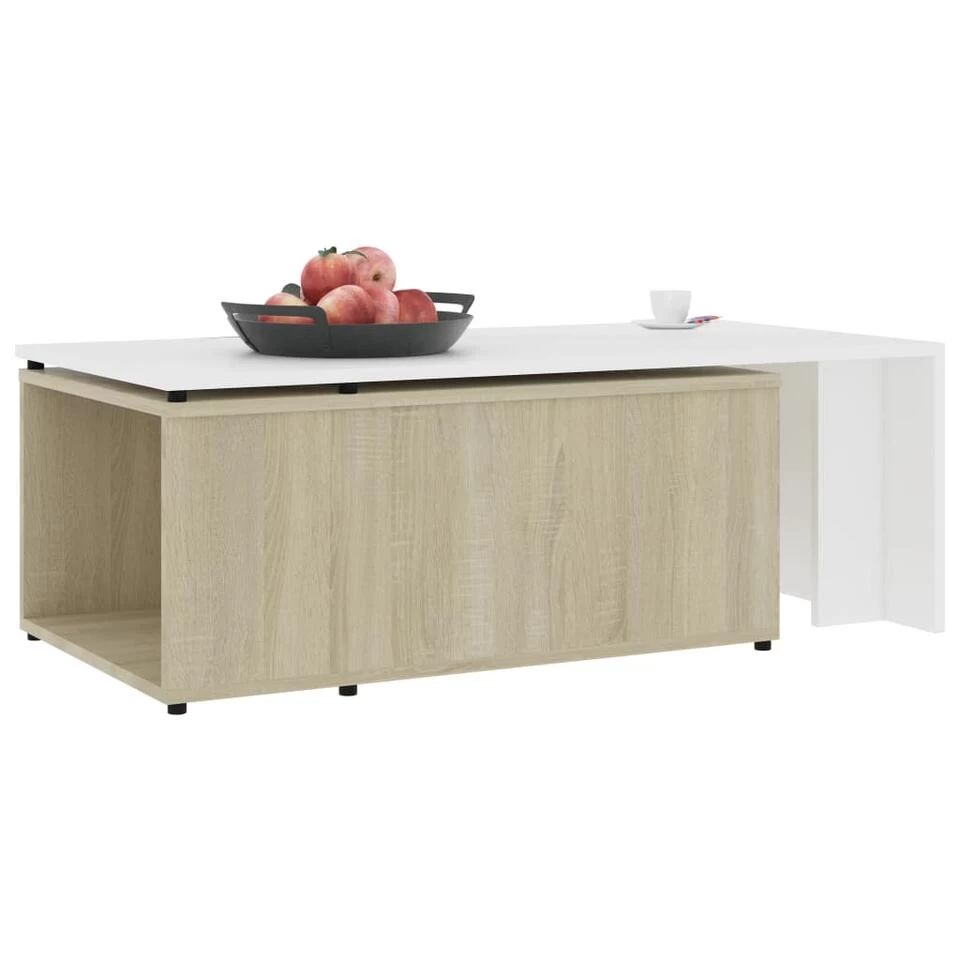 VidaXL Salontafel 150x50x35 Cm Bewerkt Hout Wit En Sonoma Eikenkleurig - Afbeelding 4