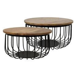 HSM Collection Salontafel Maden (2 Stuks) - Naturel/zwart - Ø60x33 Cm