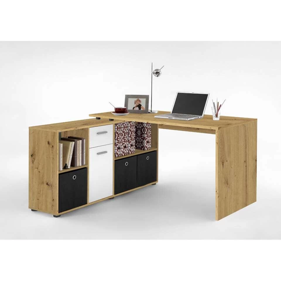 Hoekbureau Lex - Eikenkleur/wit - 136x68x75 Cm - Afbeelding 3