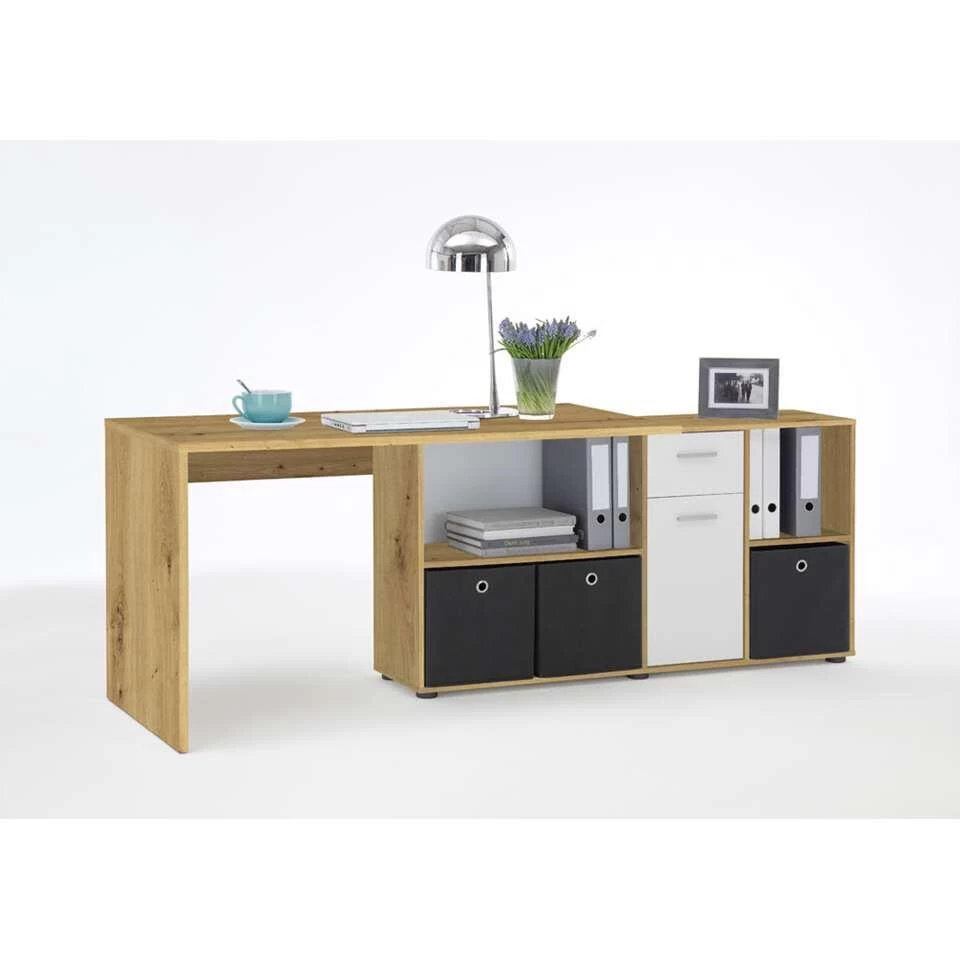 Hoekbureau Lex - Eikenkleur/wit - 136x68x75 Cm - Afbeelding 2