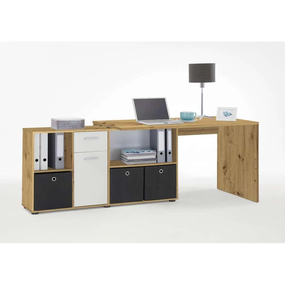 Hoekbureau Lex - Eikenkleur/wit - 136x68x75 Cm - Afbeelding 4