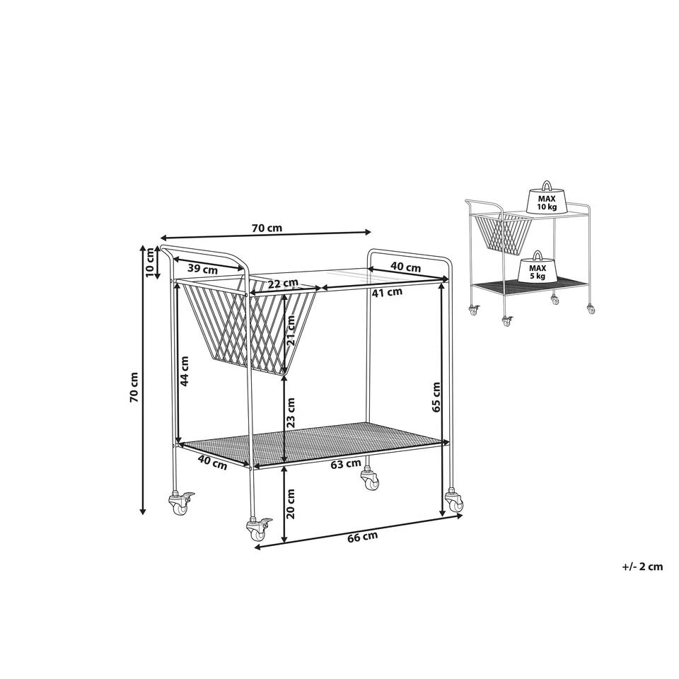 Beliani Keukentrolley ALAMO - Zwart Veiligheidsglas, Metaal - Afbeelding 3