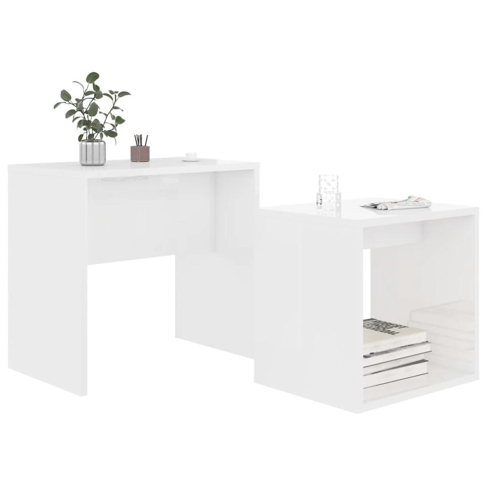 VidaXL Salontafelset 48x30x45 Cm Spaanplaat Hoogglans Wit - Afbeelding 3