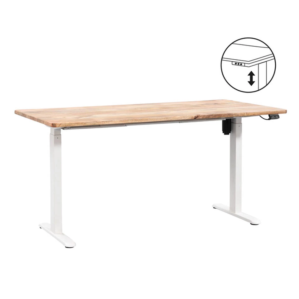 Bureau Homeworx Zit/sta Elektrisch Verstelbaar – Mangohout/wit - 75/118x160x80 Cm