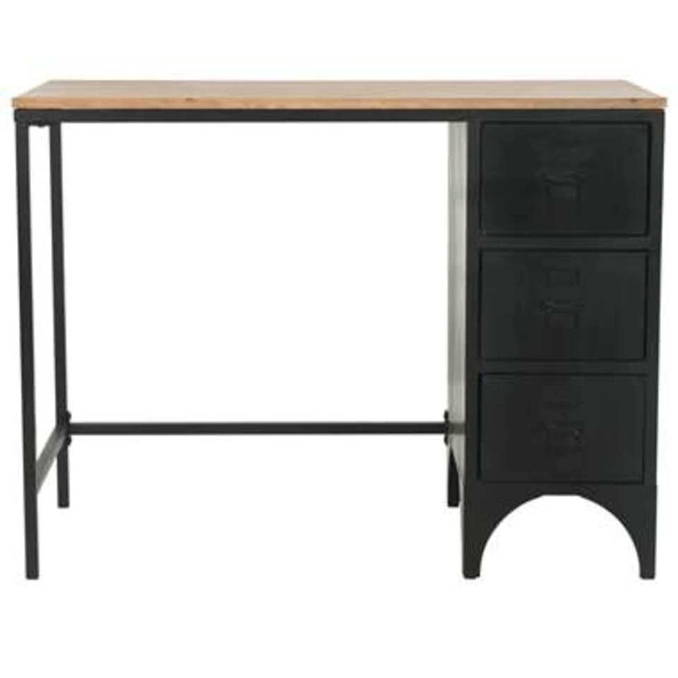 VidaXL Bureau 100x50x76 Cm Massief Vurenhout En Staal - Afbeelding 4