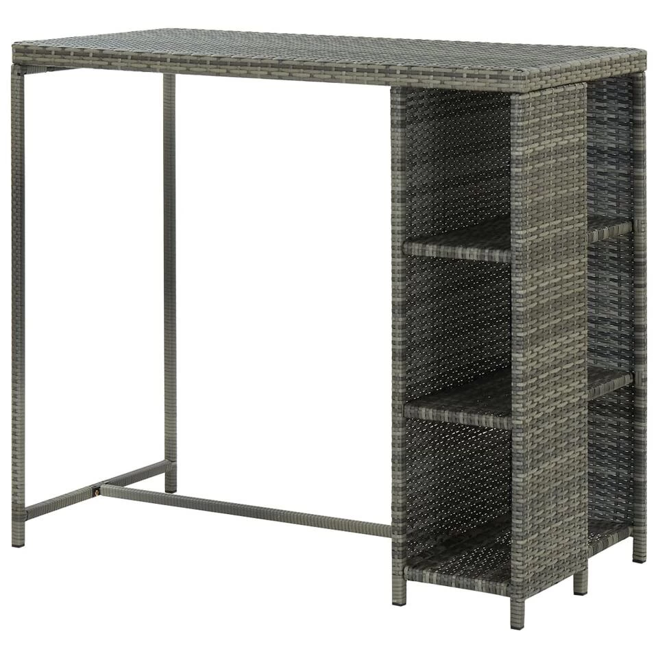 VidaXL Bartafel Met Opbergrek 120x60x110 Cm Poly Rattan Grijs - Afbeelding 4